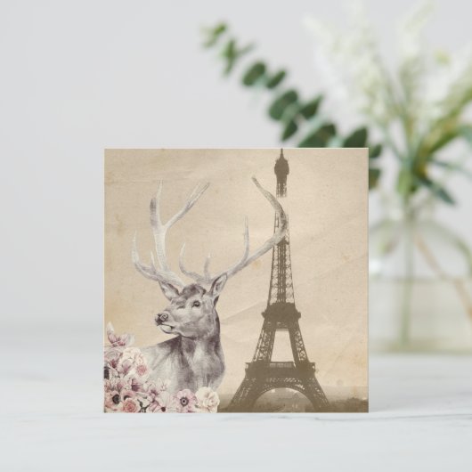 Blume Stag & Eiffel Tower Karte (Stehend Vorderseite)