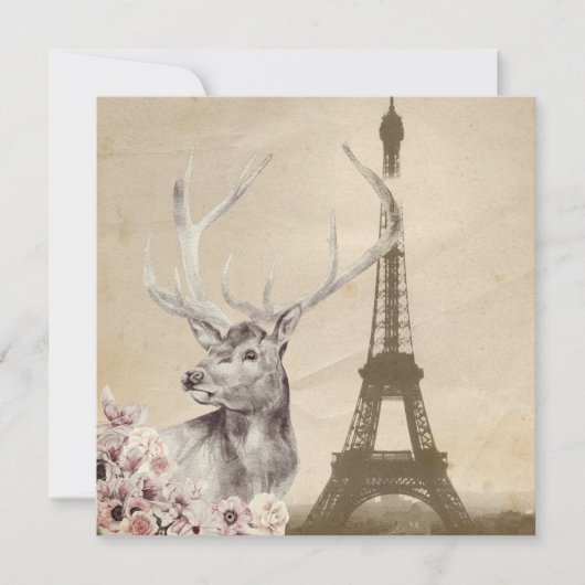 Blume Stag & Eiffel Tower Karte (Vorderseite)