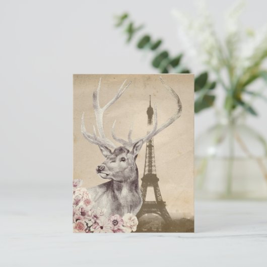 Blume Stag & Eiffel Tower Postkarte (Stehend Vorderseite)