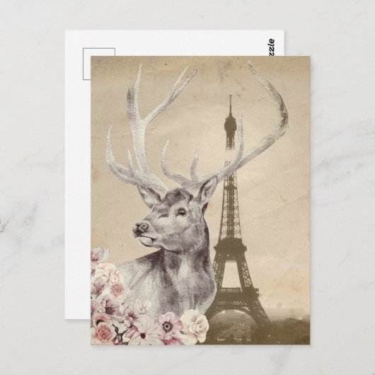 Blume Stag & Eiffel Tower Postkarte (Vorne/Hinten)