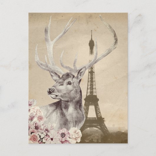 Blume Stag & Eiffel Tower Postkarte (Vorderseite)