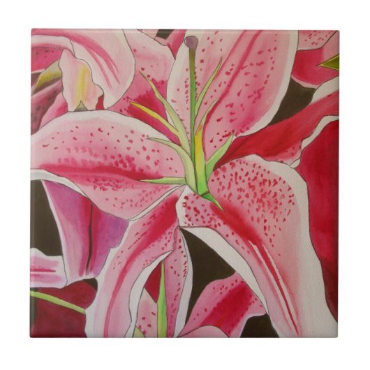 Blume Stargazer pink lila Aquarellkunst Fliese (Vorderseite)