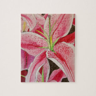 Blume Stargazer pink lila Aquarellkunst Puzzle