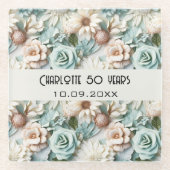 Blume staubige grüne Creme Geburtsname Glasuntersetzer (Vorderseite)