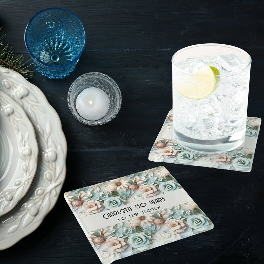 Blume staubige grüne Creme Geburtsname Glasuntersetzer