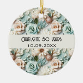 Blume staubige grüne Creme Geburtsname Keramik Ornament (Vorne)