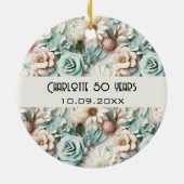 Blume staubige grüne Creme Geburtsname Keramik Ornament (Hinten)