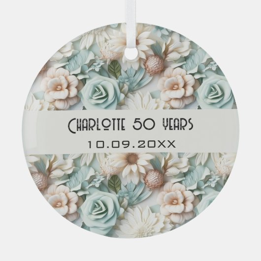 Blume staubige grüne Creme Geburtsname Ornament Aus Glas (Vorderseite)