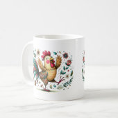 Blume Stil Rooster oder Hühnervolk Kaffeetasse (Vorderseite Links)