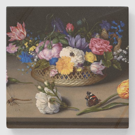 Blume Still Life Bosschaert Niederländische Malere Steinuntersetzer (Vorderseite)