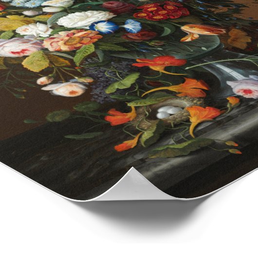 Blume Stillleben mit dem Vogelnest Severin Roesen Poster (Ecke)