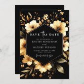 Blume Stilvolle Hochzeit in Gold und Schwarz Save The Date (Vorne/Hinten)