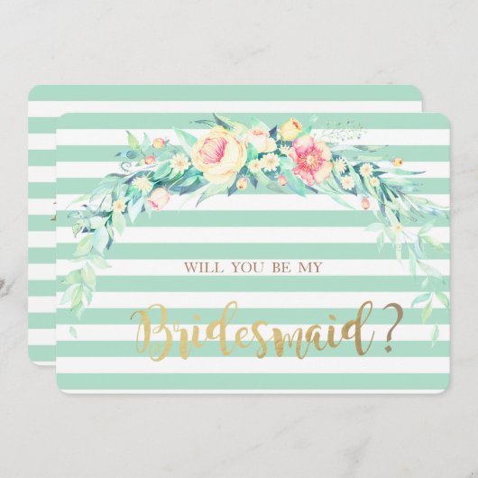Blume Streifen Bridesmaid-Karte Einladung (Vorne/Hinten)