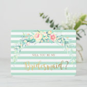Blume Streifen Bridesmaid-Karte Einladung (Stehend Vorderseite)