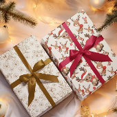 Blume, Streifen und Rentierpapier Geschenkpapier Set