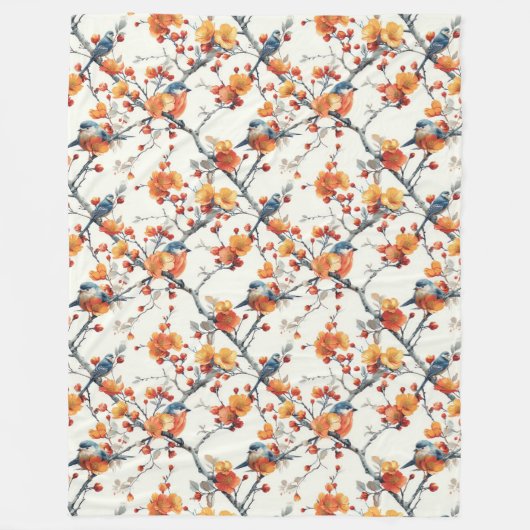 Blume stürzen mit farbenfrohen Vögeln im Flug Fleecedecke (Vorderseite)