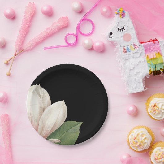 Blume SüdMagnolien | Elegant Black Pappteller (Party)