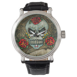 Blume Sugar Skull Armbanduhr