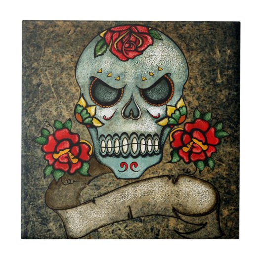 Blume Sugar Skull Fliese (Vorderseite)