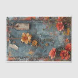 Blume, Tags und Gears für gemischte Medien Seidenpapier