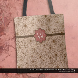 Blume: Tan und Brick Red Mit Monogramm Tasche