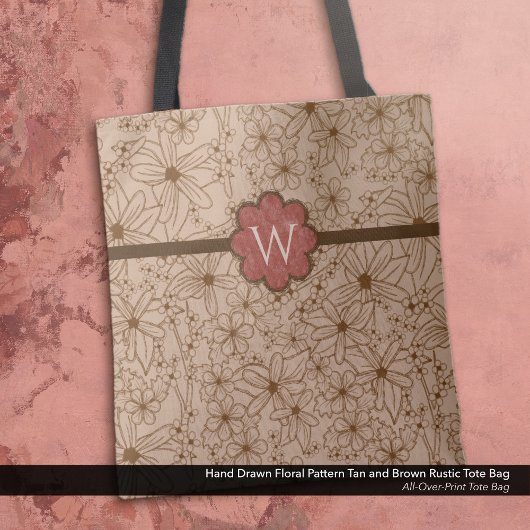 Blume: Tan und Brick Red Mit Monogramm Tasche