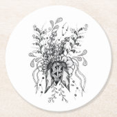 Blume Tangle Art, gezeichnet -  Runder Pappuntersetzer (Vorderseite)