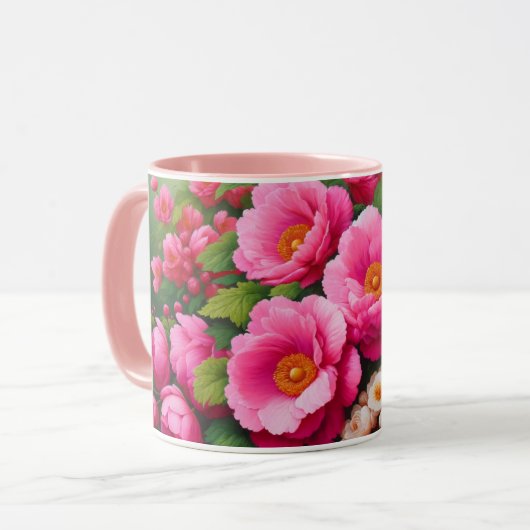 Blume Tasse mit großen, fett rosa Blume (Vorderseite Links)
