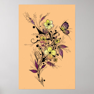 Blume Tattoo in Gelb und Lila Poster