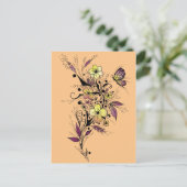 Blume Tattoo in Gelb und Lila Postkarte (Stehend Vorderseite)