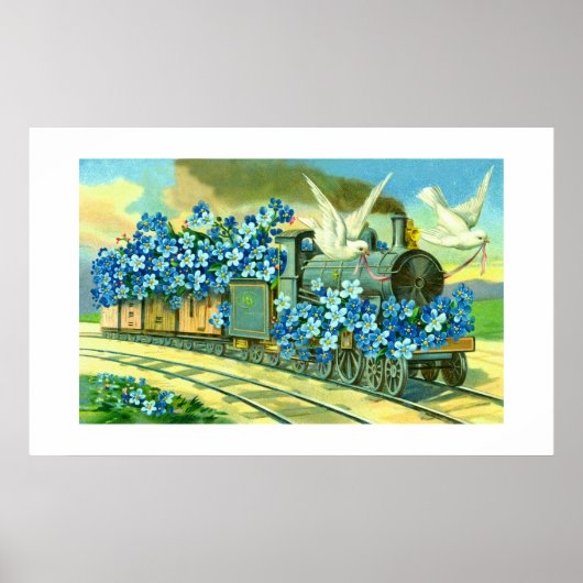 Blume, Tauben und Zug Poster (Vorne)