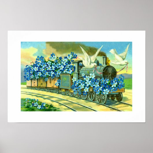 Blume, Tauben und Zug Poster (Vorne)