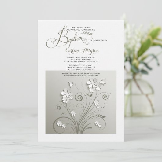 Blume Taufe Einladung (Stehend Vorderseite)