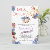 Blume Tea Geburtstagsparty Einladung (Stehend Vorderseite)