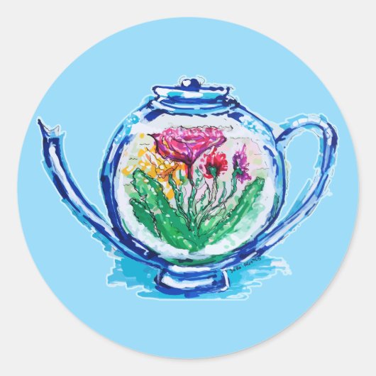 Blume Teapot Runder Aufkleber (Vorderseite)