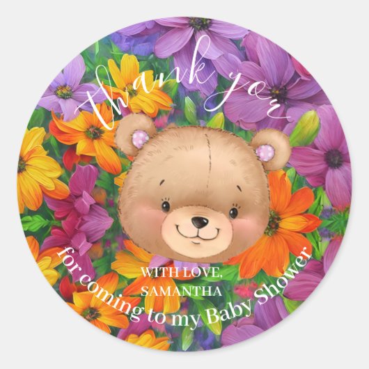Blume Teddy Bear Pink Danke Runder Aufkleber (Vorderseite)