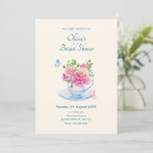 Blume Teetasse Brautparty Einladung (Stehend Vorderseite)