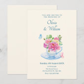 Blume Teetasse Hochzeit Einladung (Vorne/Hinten)