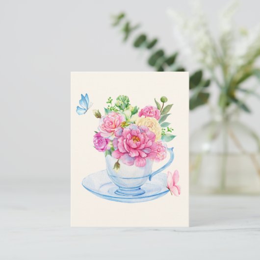 Blume Teetasse Postkarte (Stehend Vorderseite)