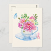 Blume Teetasse Postkarte (Vorne/Hinten)