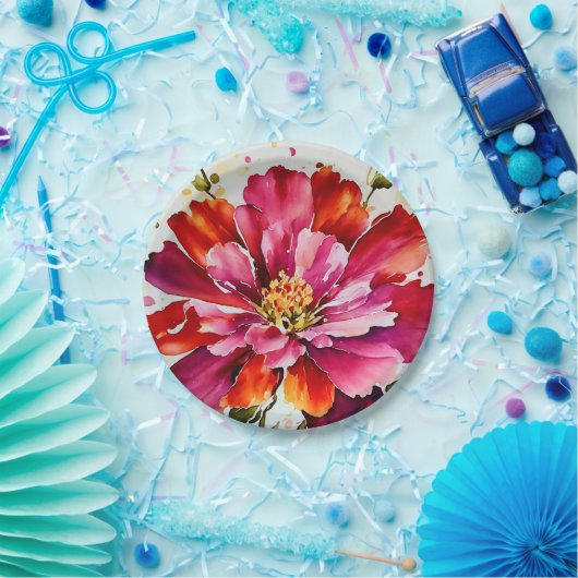 Blume-Teller mit leuchtendem Bruch-Magenta Pappteller (Party)