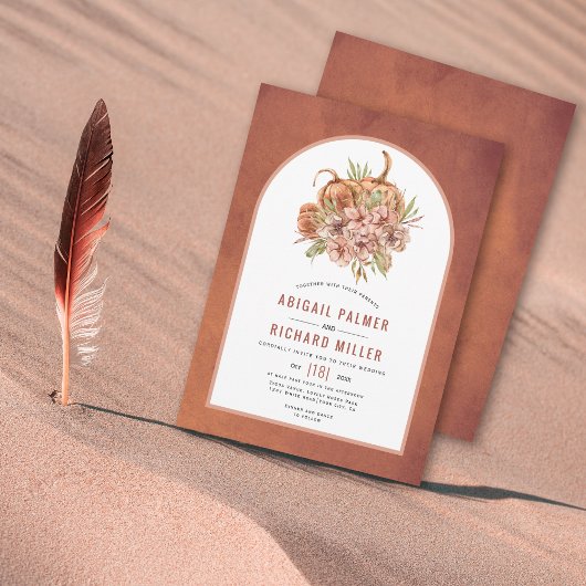Blume Terracotta und Kürbisse Hochzeit im Herbst Einladung