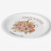 Blume Terracotta und Kürbisse Hochzeit im Herbst Pappteller (Schrägansicht)