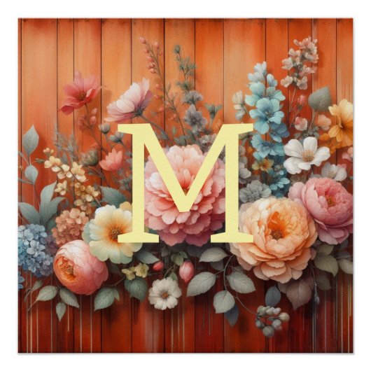 Blume Terrakotta, Monogramm Poster (Vorderseite)