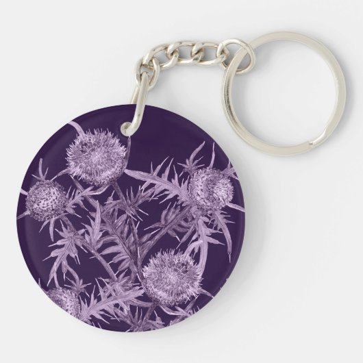 Blume THISTL violette Blume Schlüsselanhänger (Rückseite)