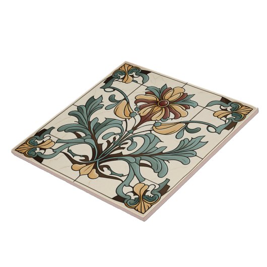 Blume Tile - Jugendstil Keramik Tile Fliese (Seite)