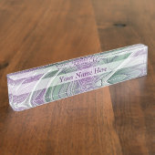 Blume Traum, Abstrakter Lila Grüner Fraktal Namensplakette (Seite)