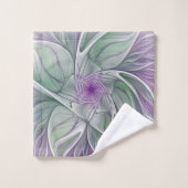 Blume Traum, Abstraktes Lila Grünes Fraktal Kunst Badhandtuch Set (Waschlappen)