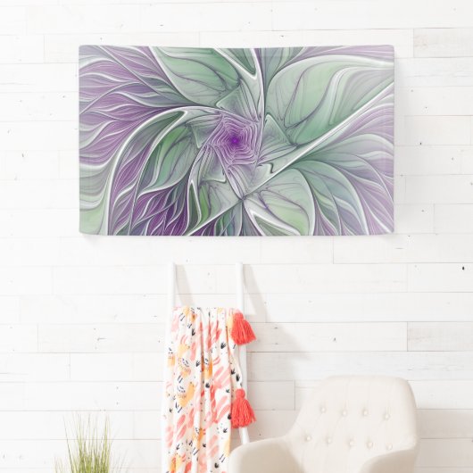 Blume Traum, Abstraktes Lila Grünes Fraktal Kunst Banner (Insitu)