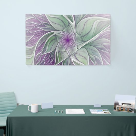 Blume Traum, Abstraktes Lila Grünes Fraktal Kunst Banner (Messeveranstaltung)